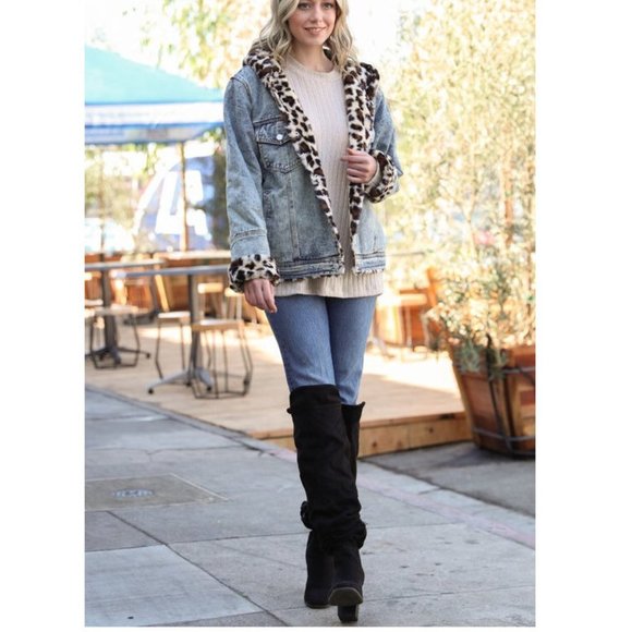 SOLD OUT Reversible Leopard Faux Fur Hooded Denim Jacket - Picture 5 of 11